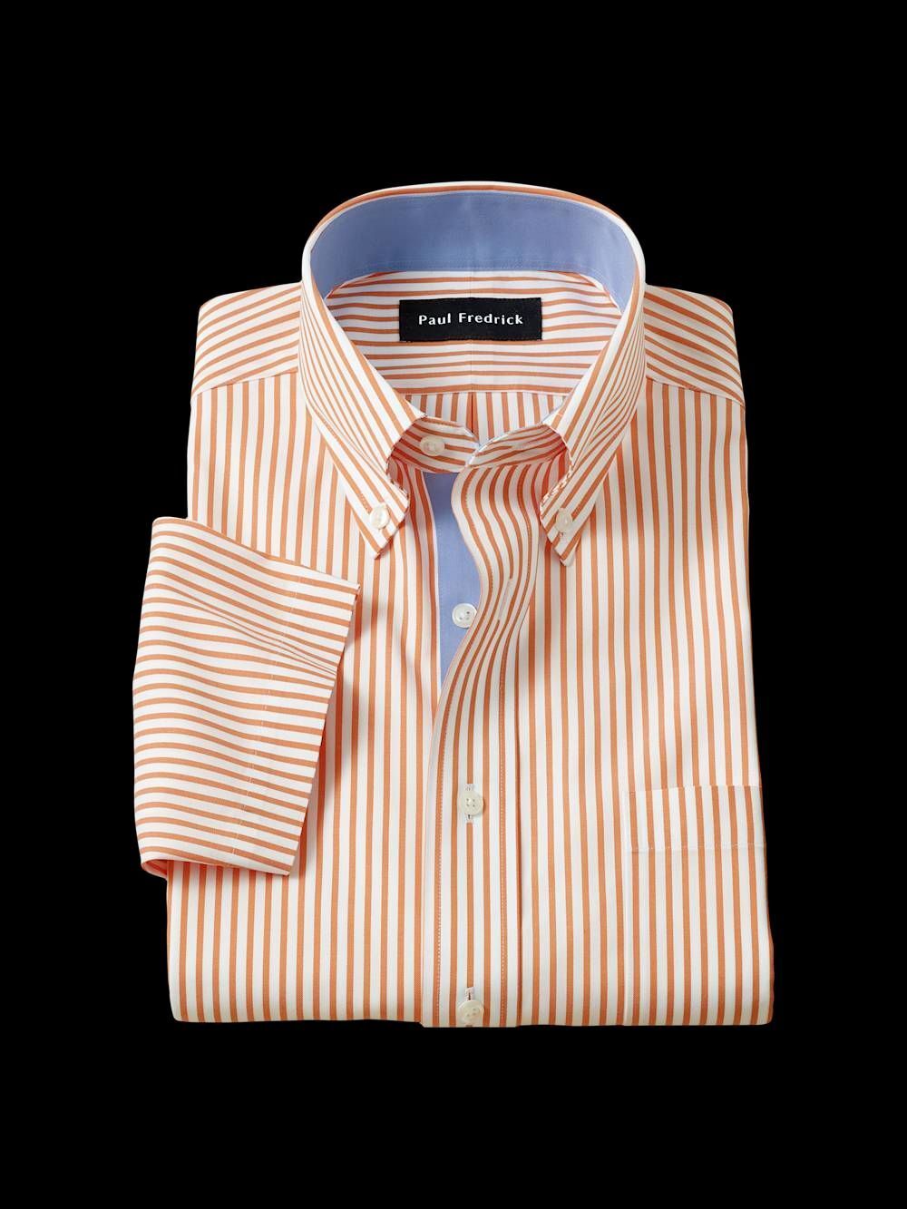 Paul Fredrick Comfort Stretch Non-Iron Orange White Stripe Dress Shirt With Cont